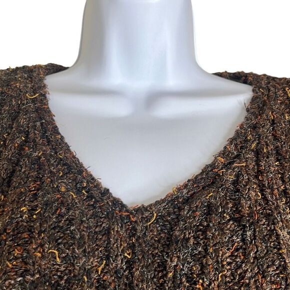 Vintage Alps Brown Marled V Neck Pullover Sweater Cableknit Long Sleeves Medium - Picture 3 of 8
